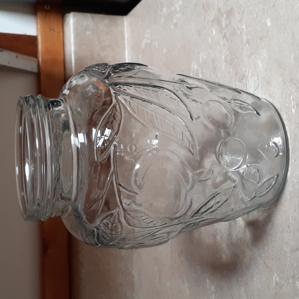 Glass Jar Decorated w/Fruits, No Label/Markings, Wheaton?